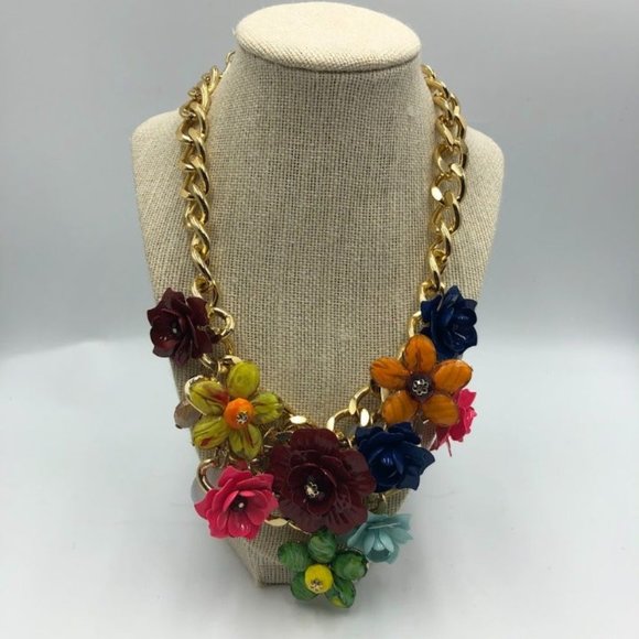 Talbots Jewelry - Talbots Flower Goldtone Big Statement Women's Necklace Chunky Chain Link